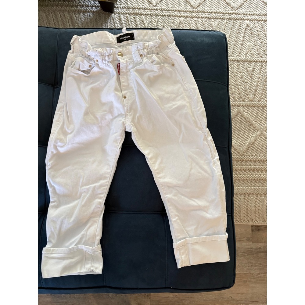 Dsquared2 White Denim Cropped Paperbag Jeans IT 40 Made in Italy S75LA0612